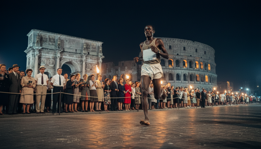 Abebe Bikila Wins Olympic Marathon Barefoot